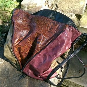 Multi-colored leather boho shoulder bag